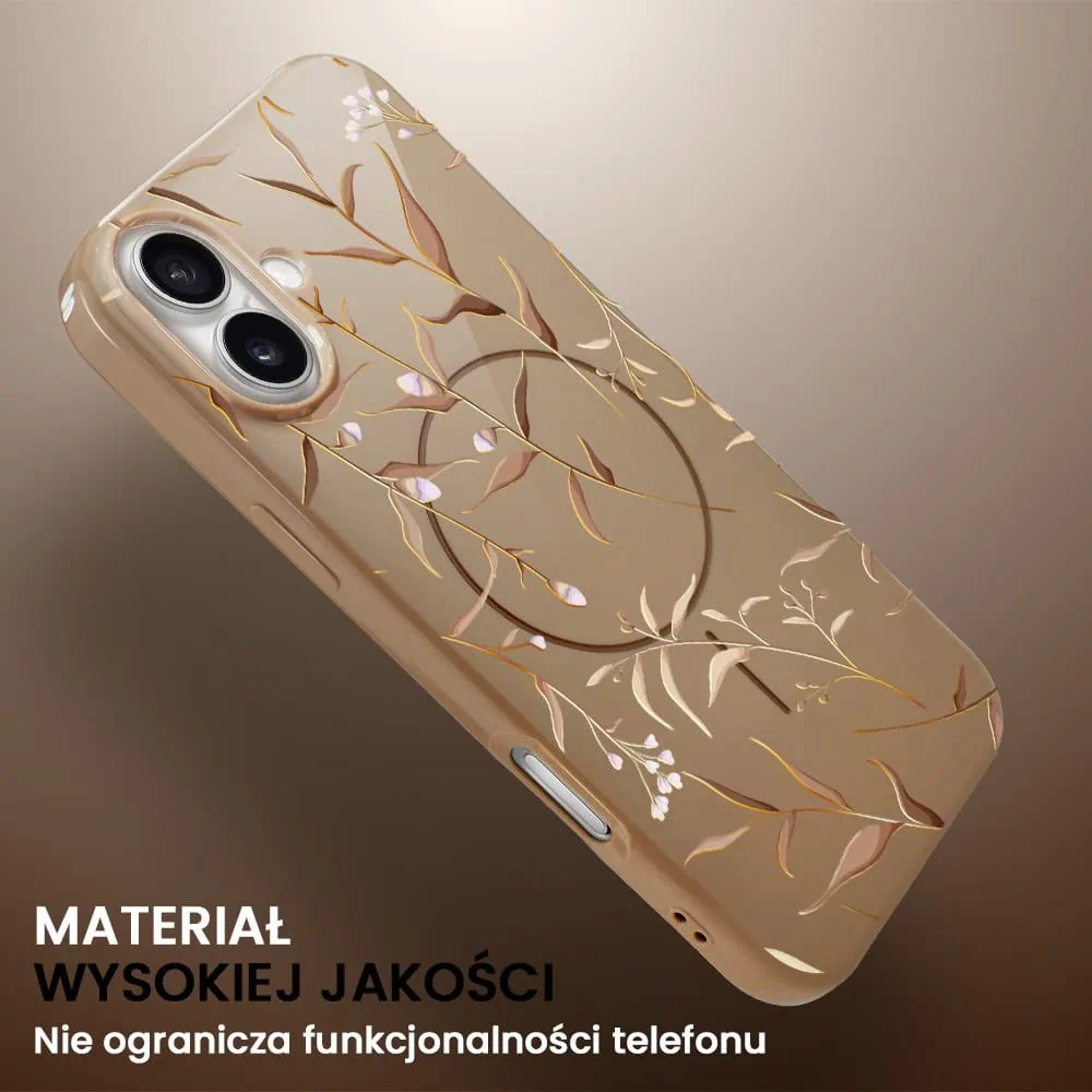 Etui do iPhone 16 Plus, elastyczne, z MagSafe, Złocisty Ogród, beżowe