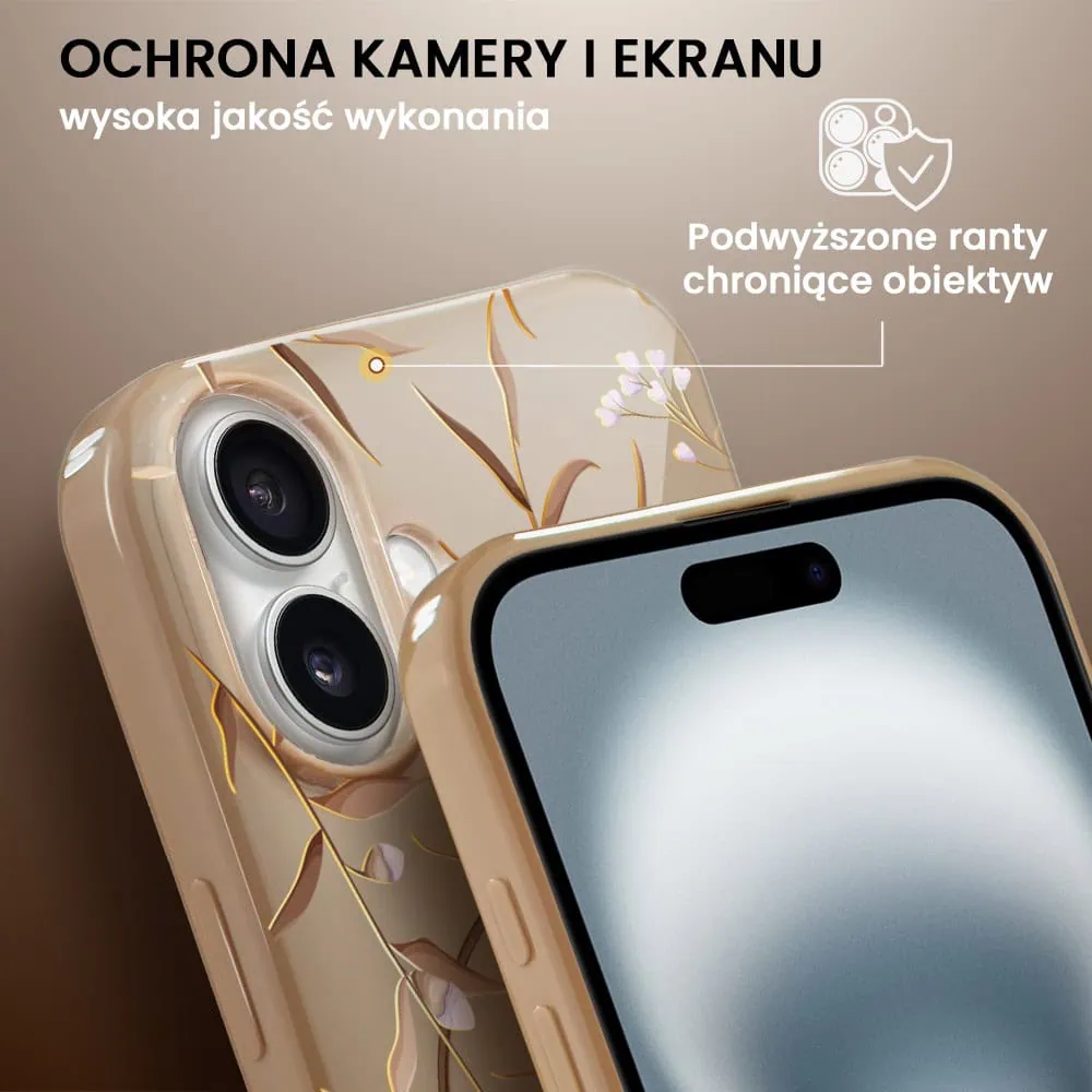Etui do iPhone 16 Plus, elastyczne, z MagSafe, Złocisty Ogród, beżowe