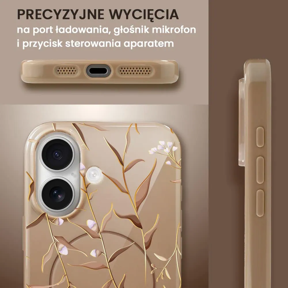 Etui do iPhone 16 Plus, elastyczne, z MagSafe, Złocisty Ogród, beżowe