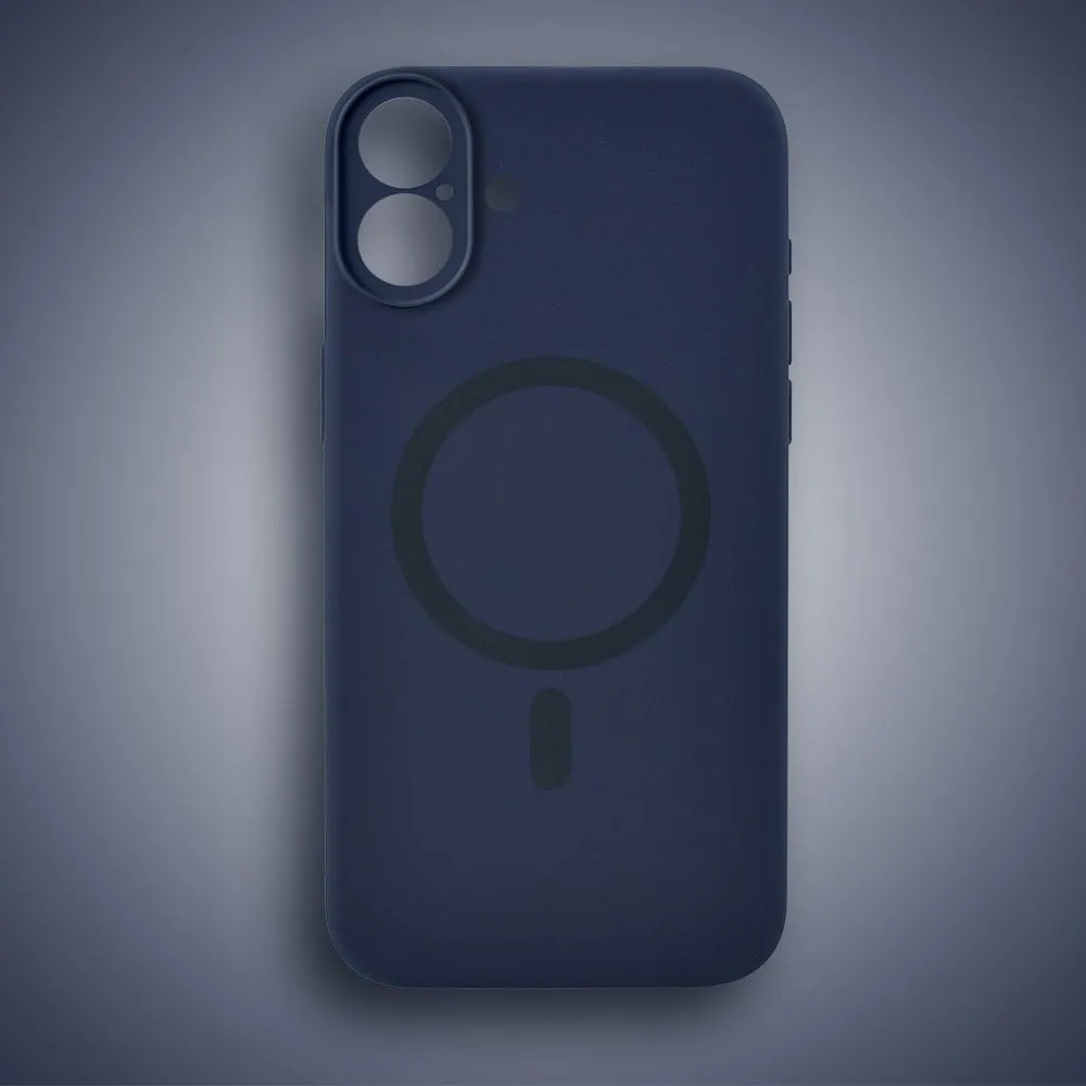 Etui do iPhone 16 Plus, silikonowe z MagSafe, mikrofibra soft touch z osłoną na aparat, granatowe