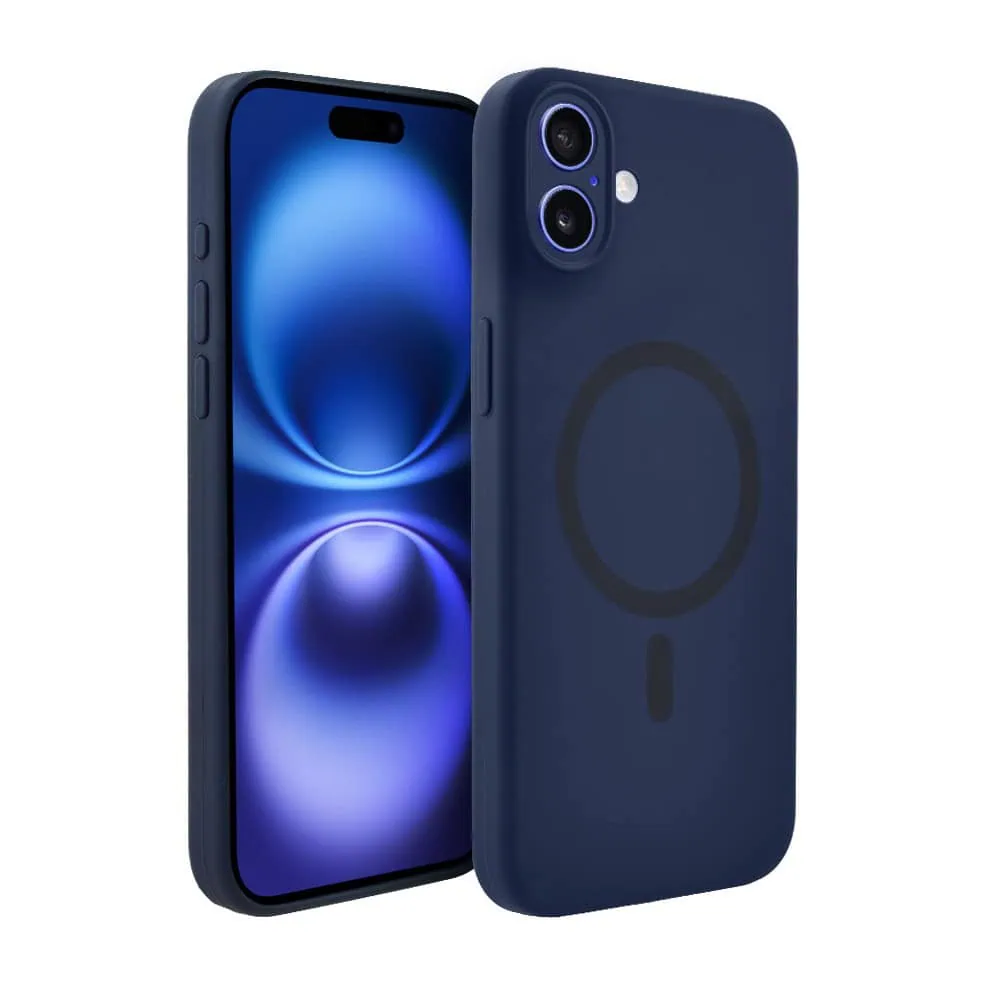 Etui do iPhone 16 Plus, silikonowe z MagSafe, mikrofibra soft touch z osłoną na aparat, granatowe