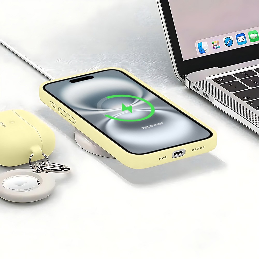 Etui do iPhone 16 Plus silikonowe z mikrofibrą soft touch, jasny żółty