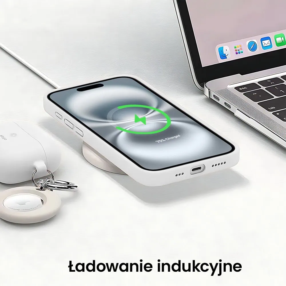 Etui do iPhone 14 silikonowe z mikrofibrą soft touch z osłoną na aparat, białe alabastrowe