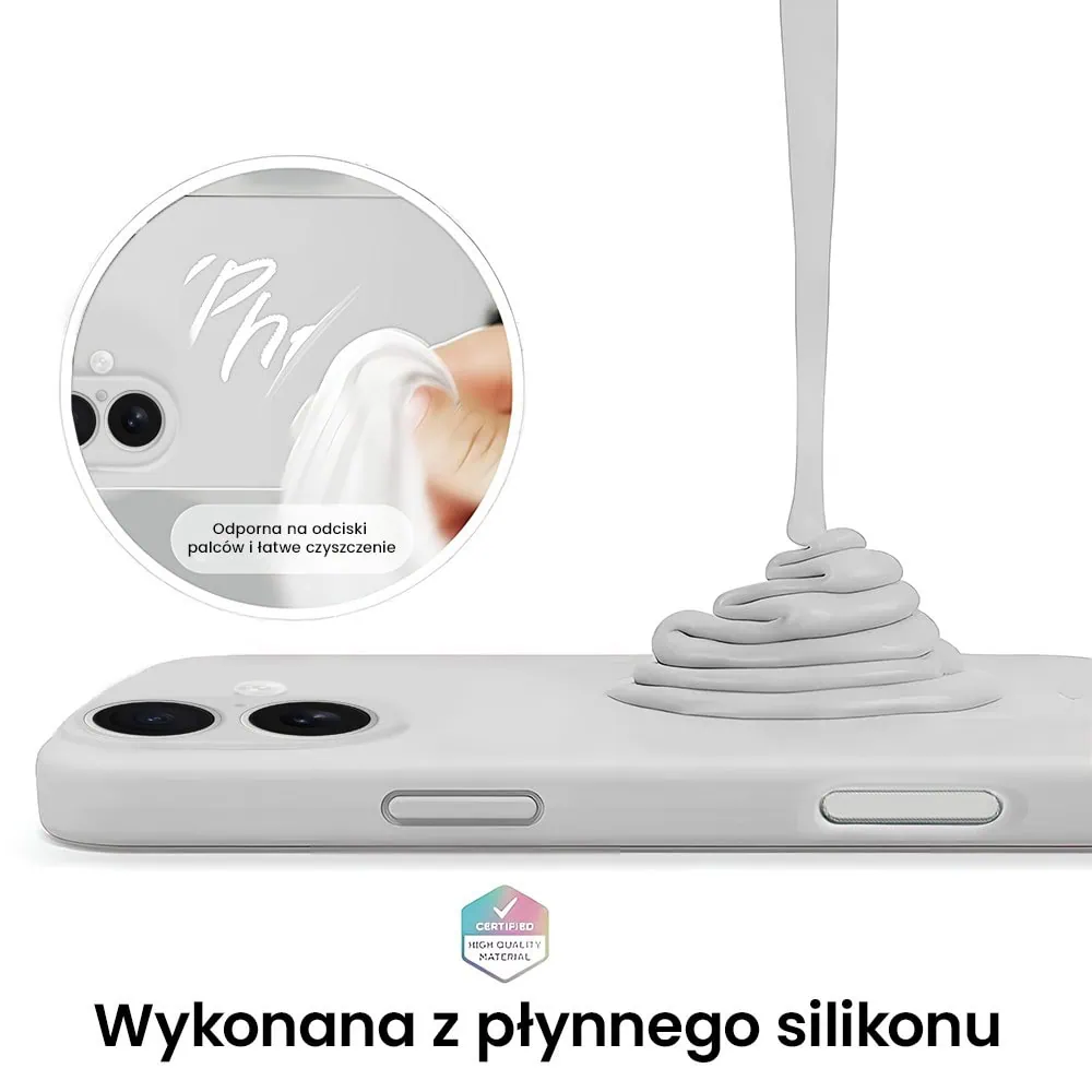 Etui do iPhone 16 silikonowe z mikrofibrą soft touch z osłoną na aparat, białe alabastrowe