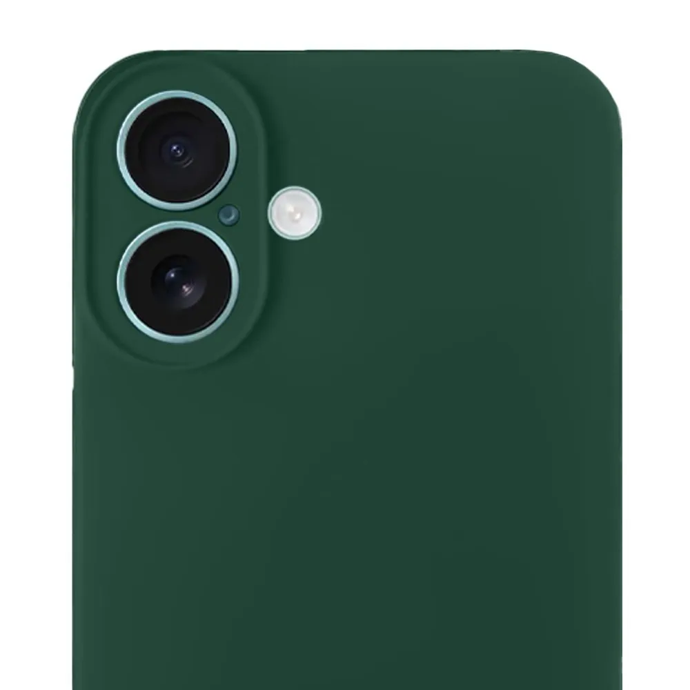 Etui do iPhone 16 Plus silikonowe z mikrofibrą soft touch z osłoną na aparat, butelkowo zielone