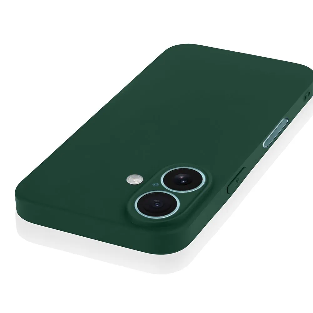 Etui do iPhone 16 silikonowe z mikrofibrą soft touch z osłoną na aparat, butelkowo zielone