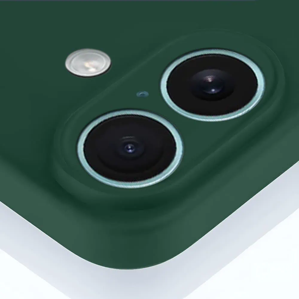 Etui do iPhone 16 silikonowe z mikrofibrą soft touch z osłoną na aparat, butelkowo zielone