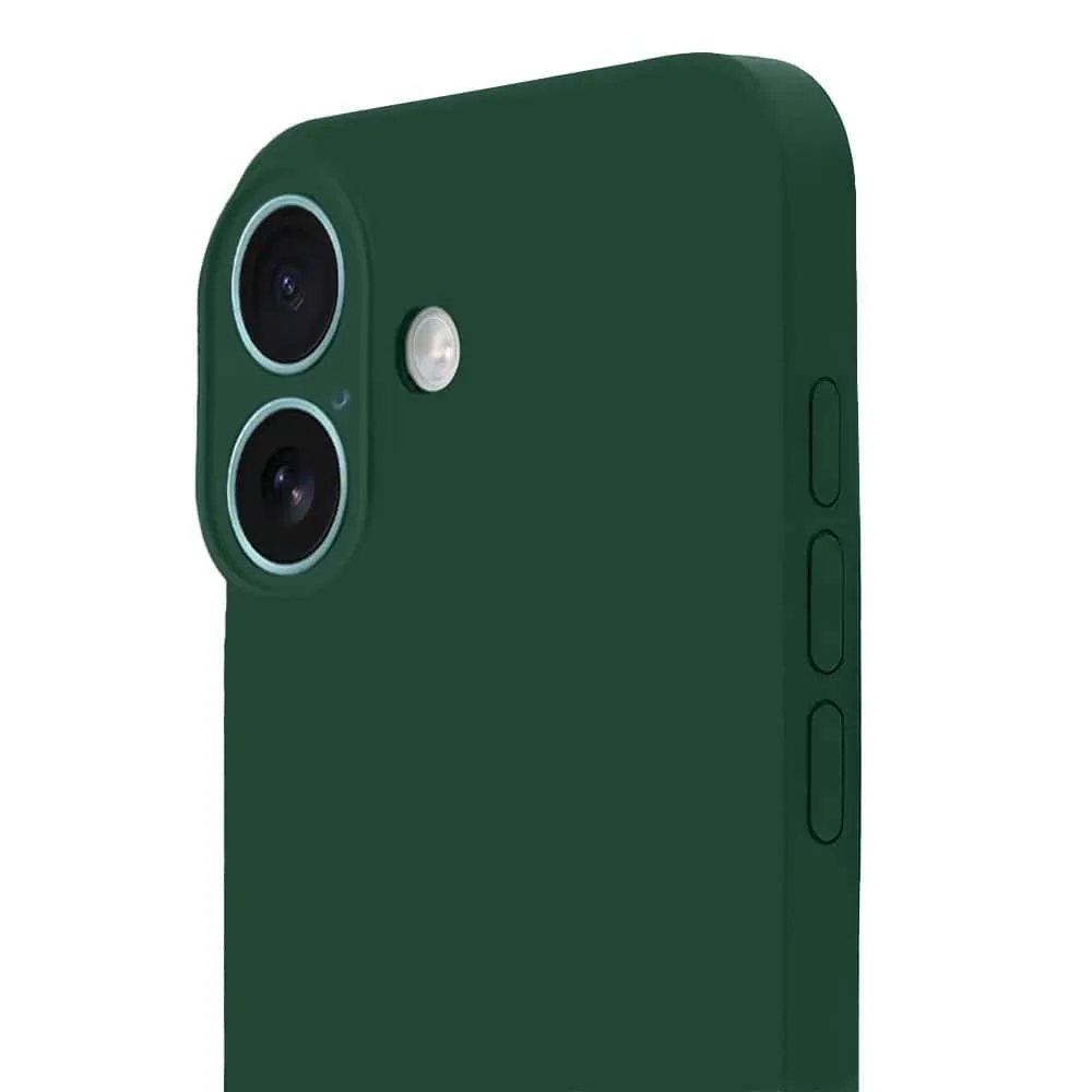 Etui do iPhone 16 silikonowe z mikrofibrą soft touch z osłoną na aparat, butelkowo zielone