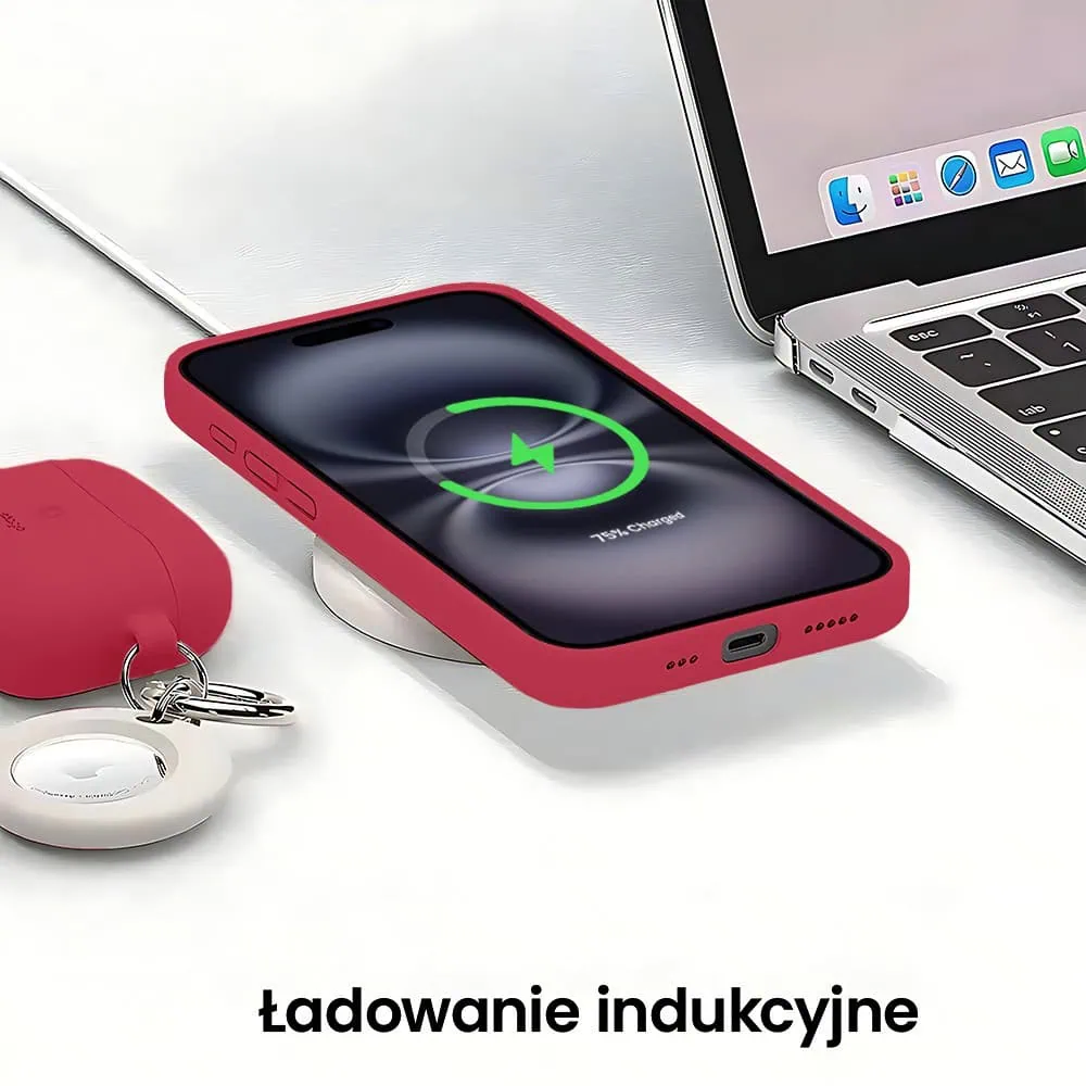 Etui do iPhone 16 Plus silikonowe z mikrofibrą soft touch z osłoną na aparat, ceglasta czerwień