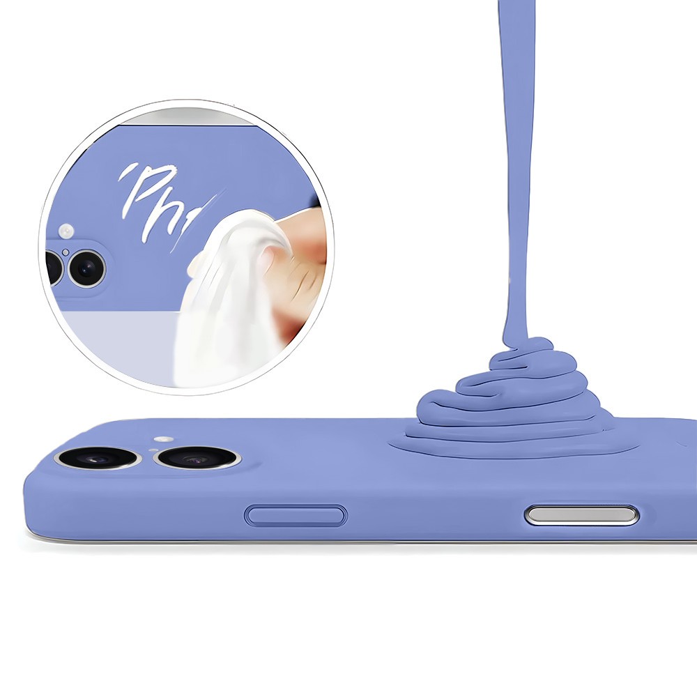 Etui do iPhone 16 Plus silikonowe z mikrofibrą soft touch z osłoną na aparat, fioletowe liliowe