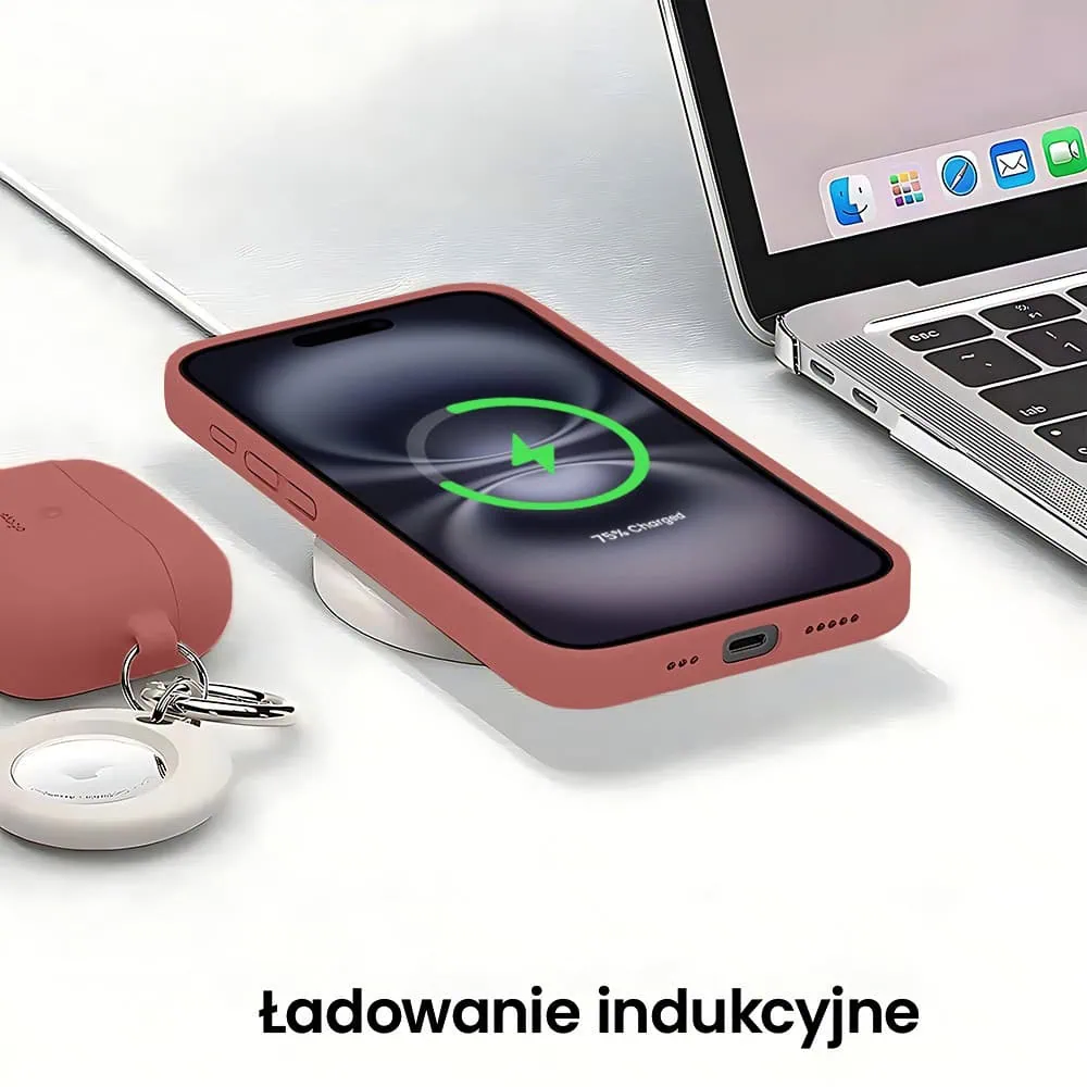 Etui do iPhone 16 Plus silikonowe z mikrofibrą soft touch z osłoną na aparat, gorąca czekolada