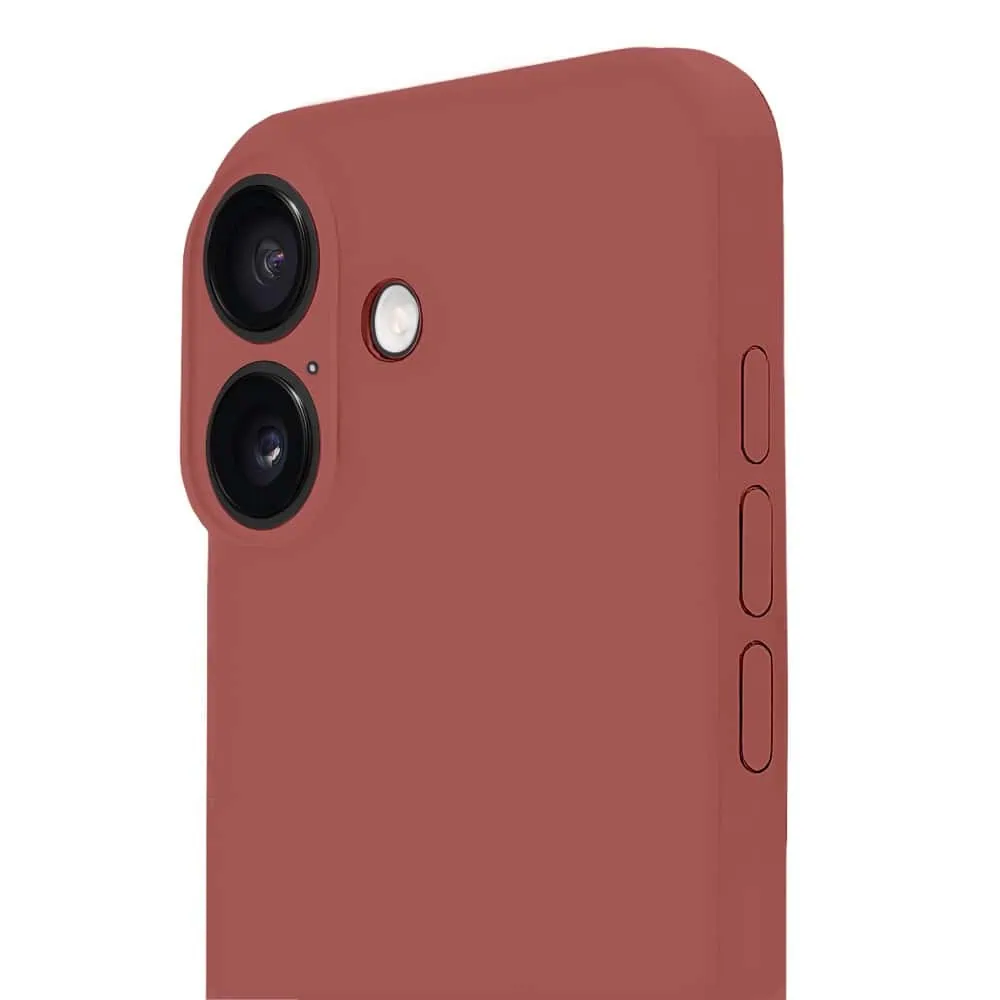 Etui do iPhone 16 Plus silikonowe z mikrofibrą soft touch z osłoną na aparat, gorąca czekolada