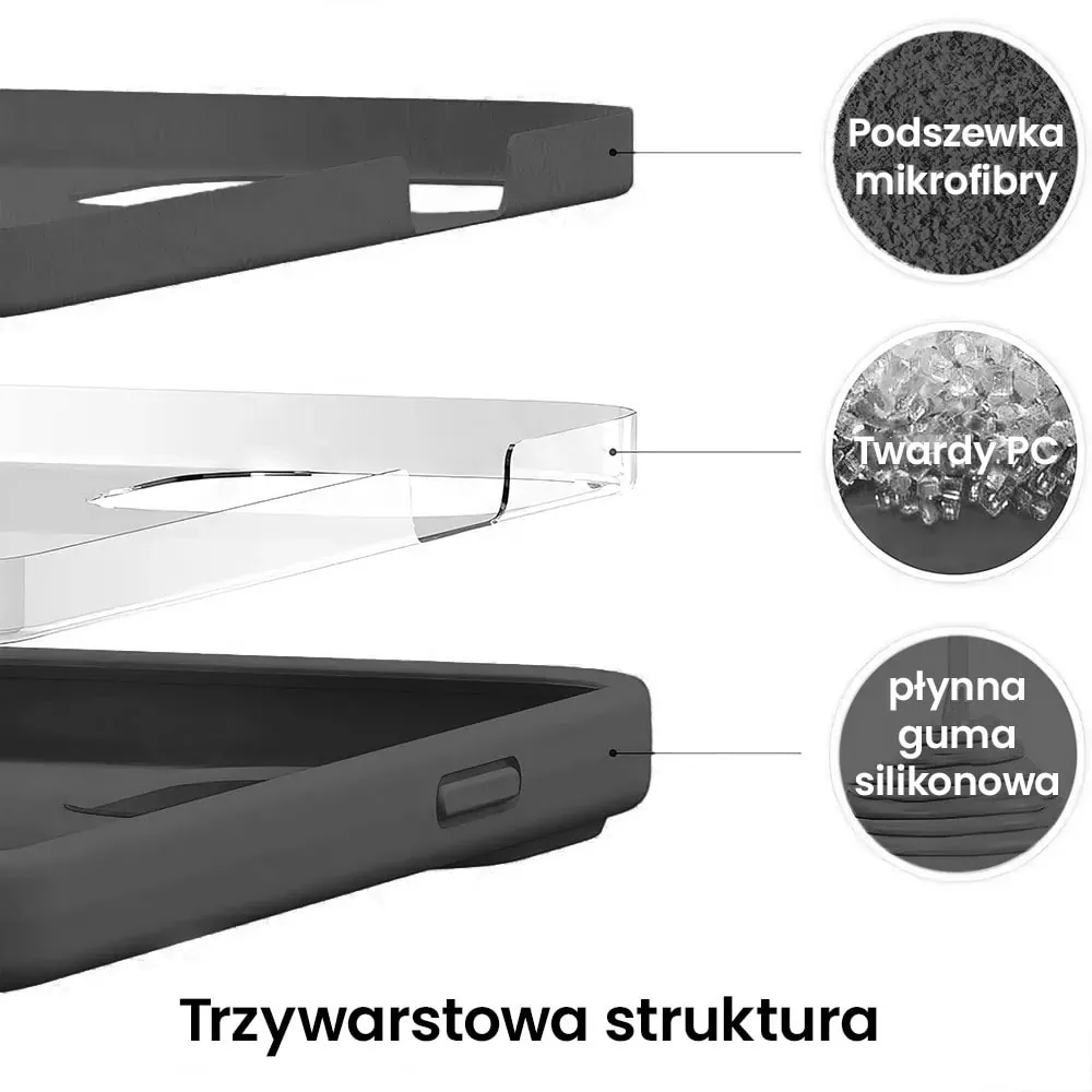 Etui do iPhone 16 Plus silikonowe z mikrofibrą soft touch z osłoną na aparat, grafitowe