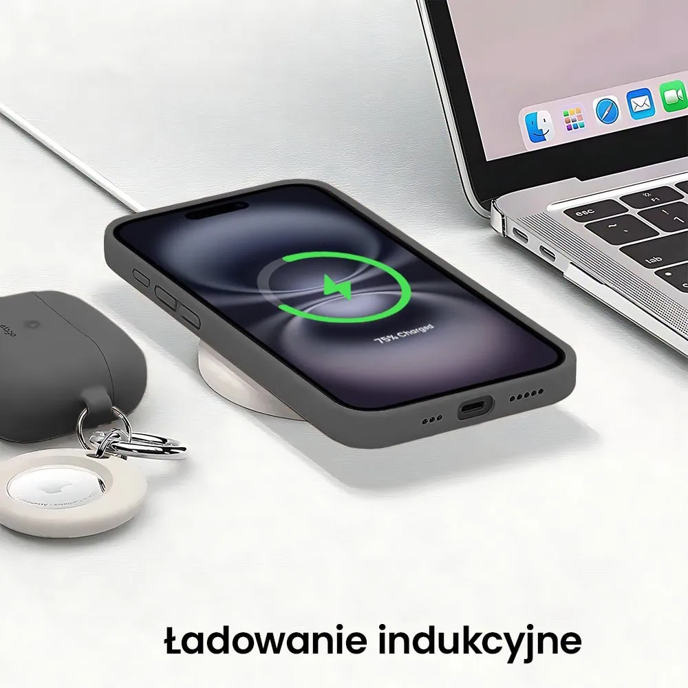 Etui do iPhone 16 Plus silikonowe z mikrofibrą soft touch z osłoną na aparat, grafitowe