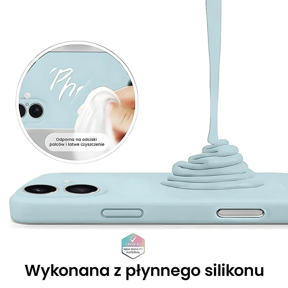 Etui do iPhone 16 Plus silikonowe z mikrofibrą soft touch z osłoną na aparat, jasny niebieski