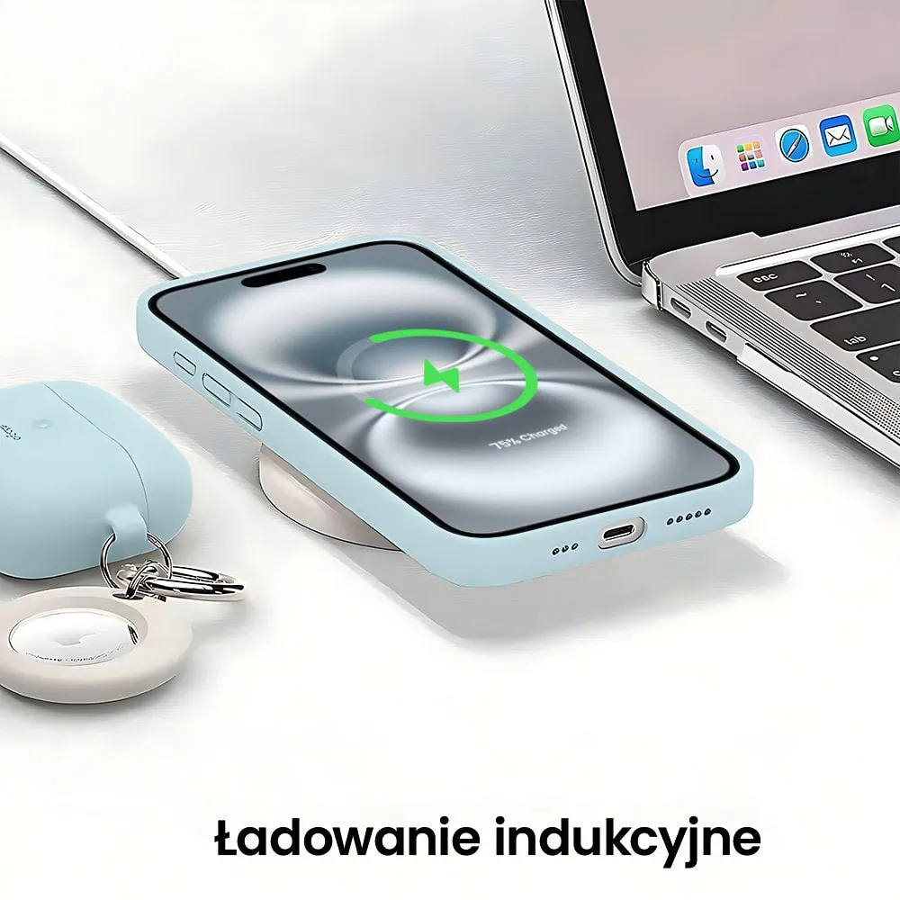 Etui do iPhone 16 Plus silikonowe z mikrofibrą soft touch z osłoną na aparat, jasny niebieski
