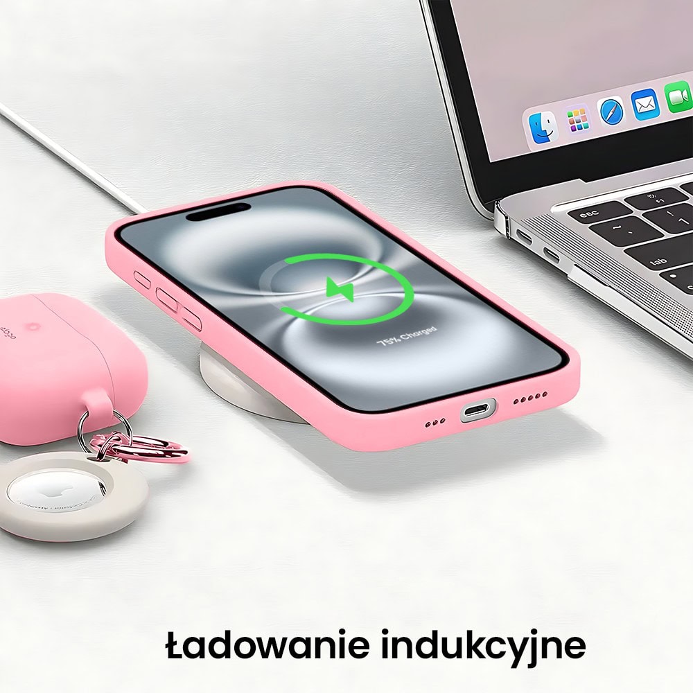 Etui do iPhone 16 Plus silikonowe z mikrofibrą soft touch z osłoną na aparat, jasny róż