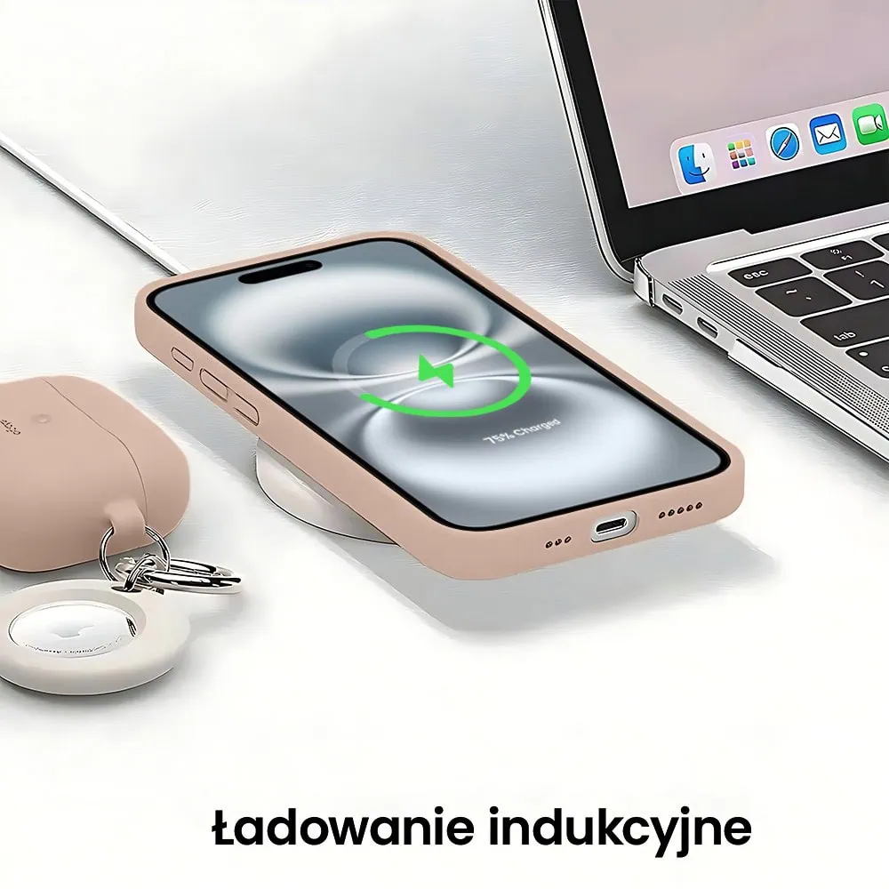 Etui do iPhone 16 silikonowe z mikrofibrą soft touch z osłoną na aparat, kawowe