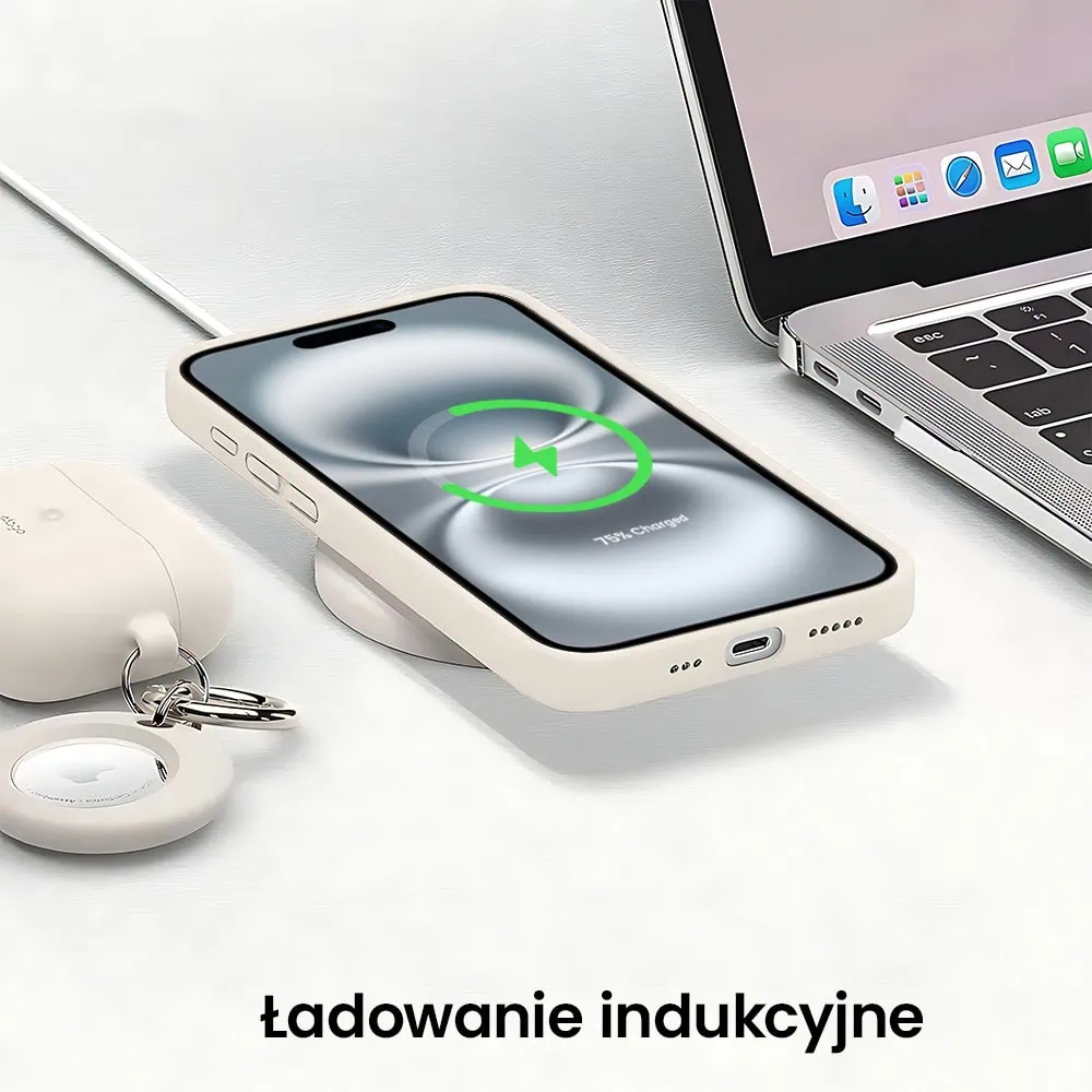 Etui do iPhone 16 Plus silikonowe z mikrofibrą soft touch z osłoną na aparat, kremowe