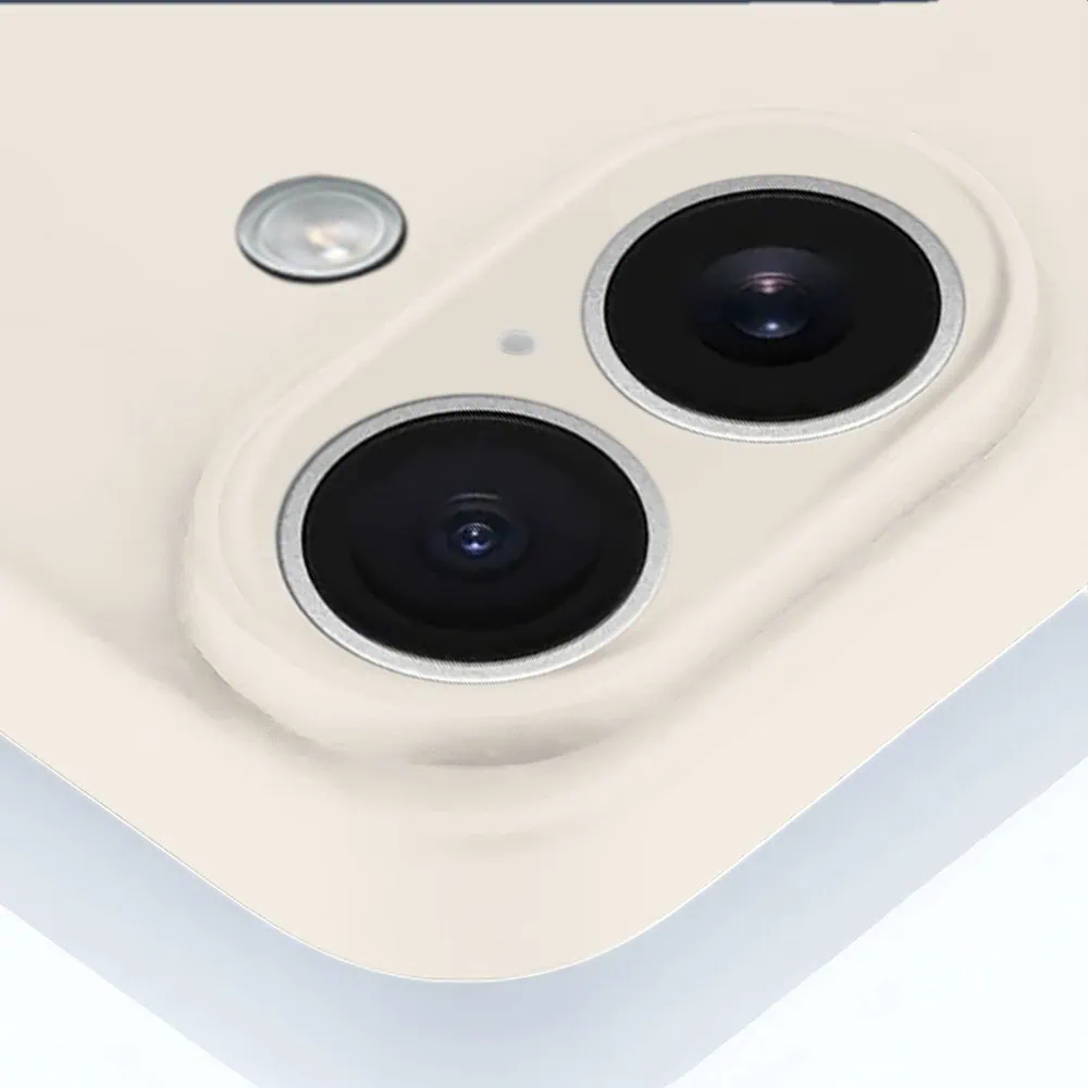 Etui do iPhone 16 Plus silikonowe z mikrofibrą soft touch z osłoną na aparat, kremowe