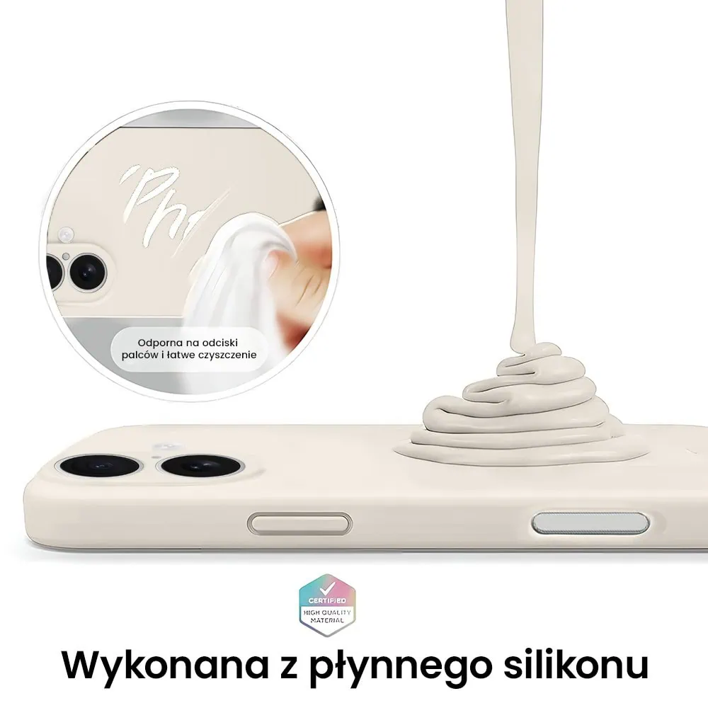 Etui do iPhone 16 Plus silikonowe z mikrofibrą soft touch z osłoną na aparat, kremowe