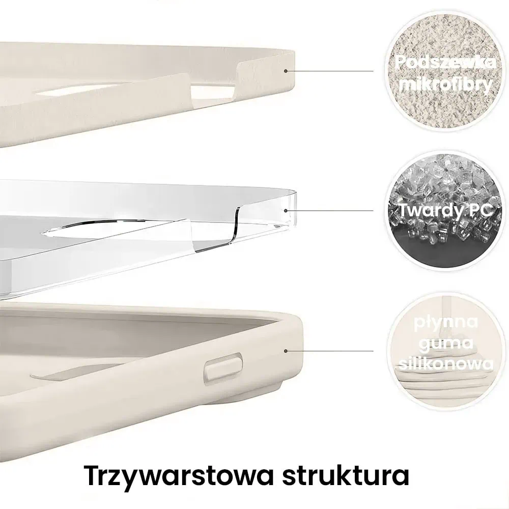 Etui do iPhone 16 Plus silikonowe z mikrofibrą soft touch z osłoną na aparat, kremowe