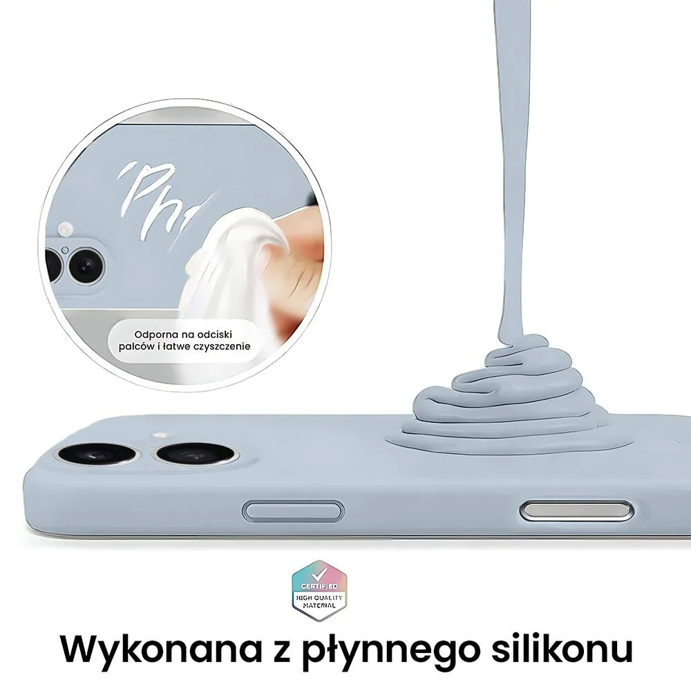 Etui do iPhone 16 Plus silikonowe z mikrofibrą soft touch z osłoną na aparat, lodowy błękit