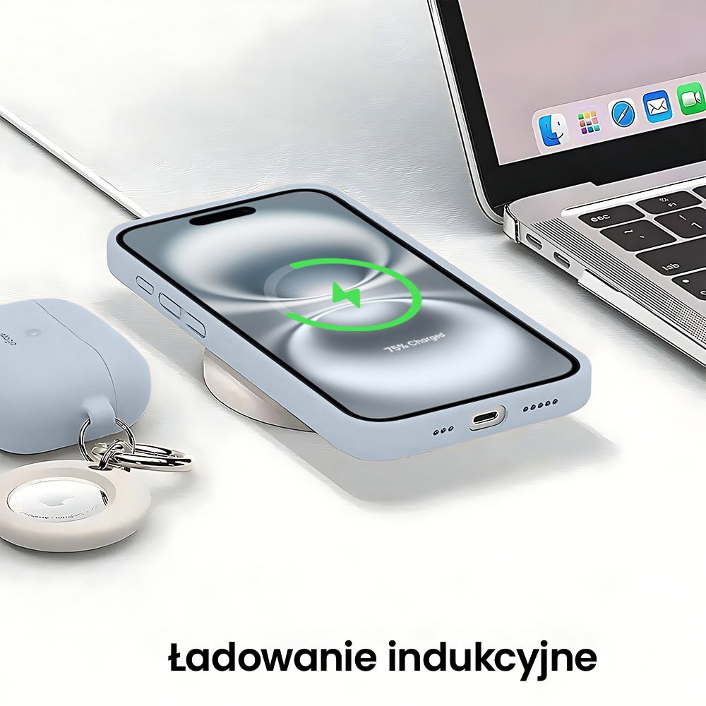 Etui do iPhone 16 Plus silikonowe z mikrofibrą soft touch z osłoną na aparat, lodowy błękit