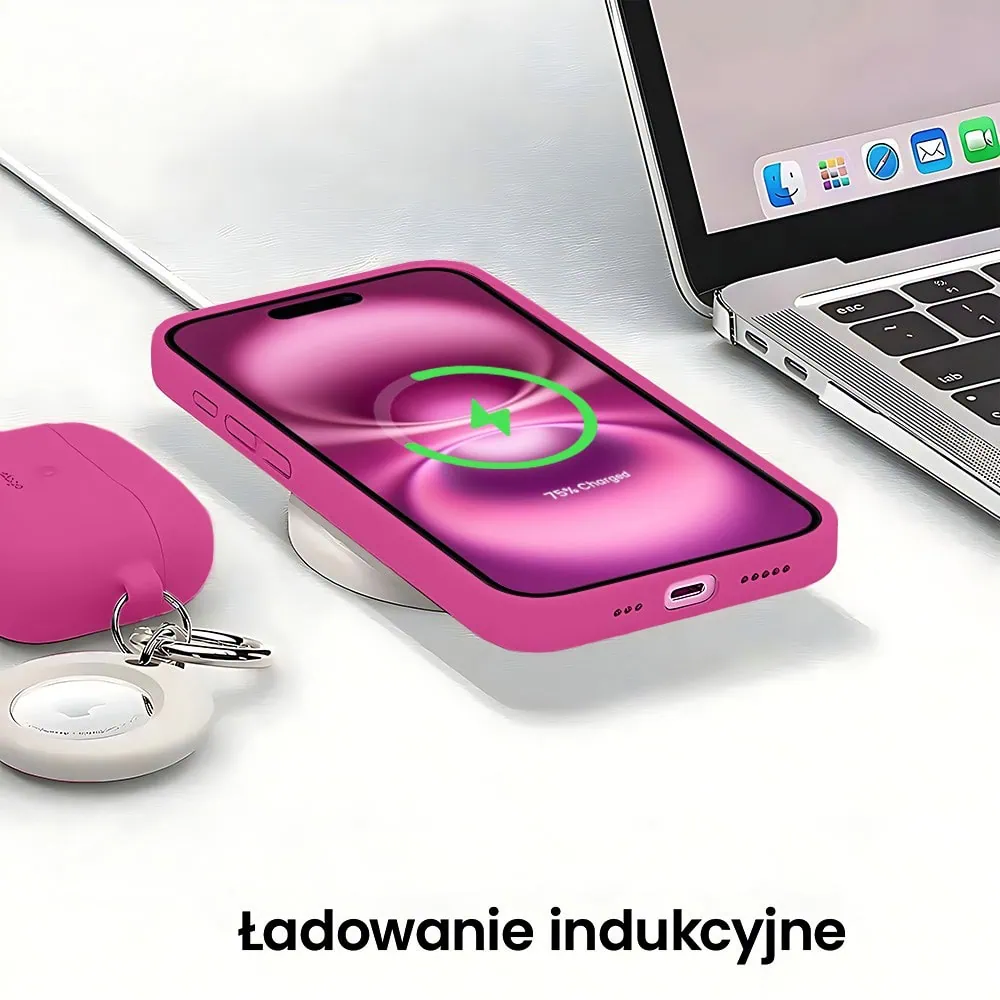 Etui do iPhone 16 Plus silikonowe z mikrofibrą soft touch z osłoną na aparat, malinowe