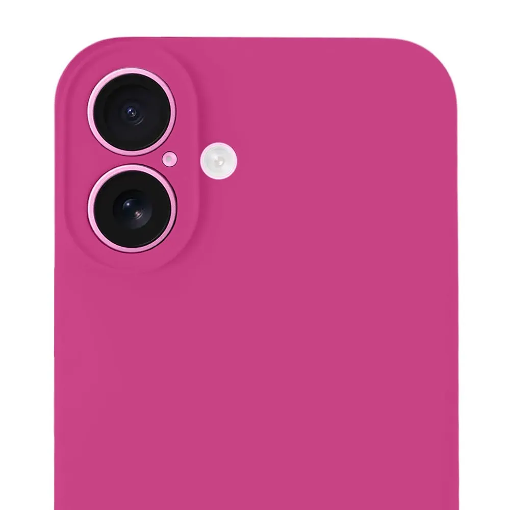 Etui do iPhone 16 Plus silikonowe z mikrofibrą soft touch z osłoną na aparat, malinowe