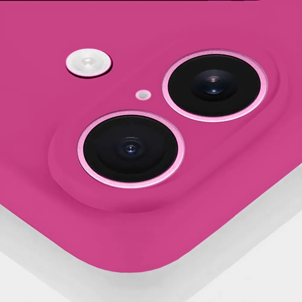 Etui do iPhone 16 Plus silikonowe z mikrofibrą soft touch z osłoną na aparat, malinowe