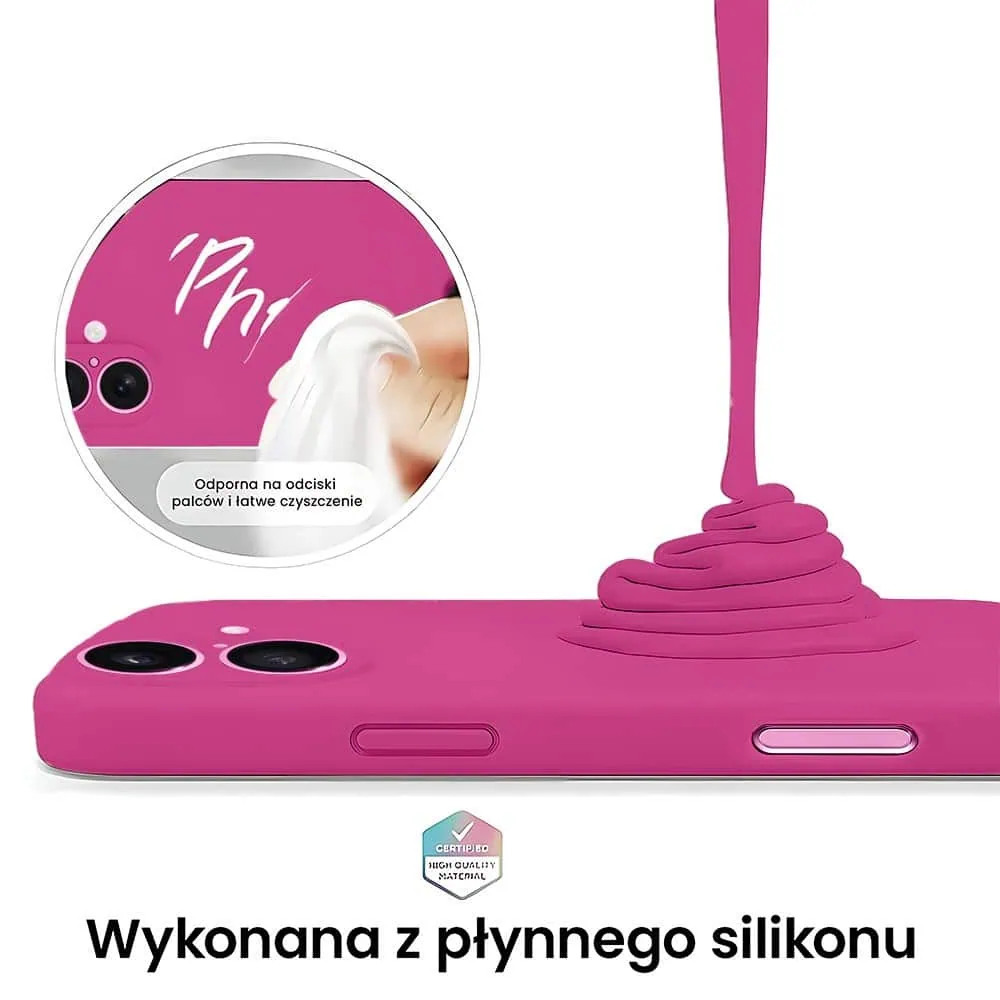 Etui do iPhone 16 Plus silikonowe z mikrofibrą soft touch z osłoną na aparat, malinowe