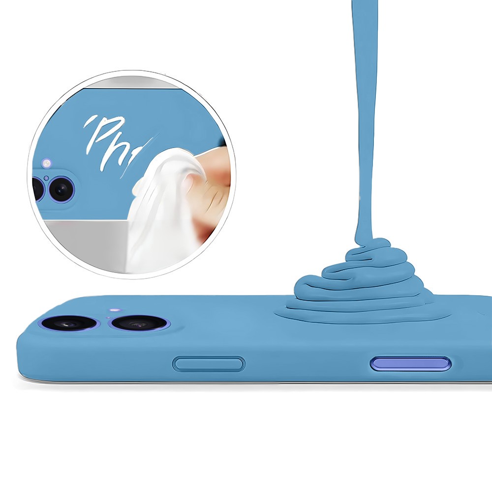 Etui do iPhone 16 Plus silikonowe z mikrofibrą soft touch z osłoną na aparat, niebieskie