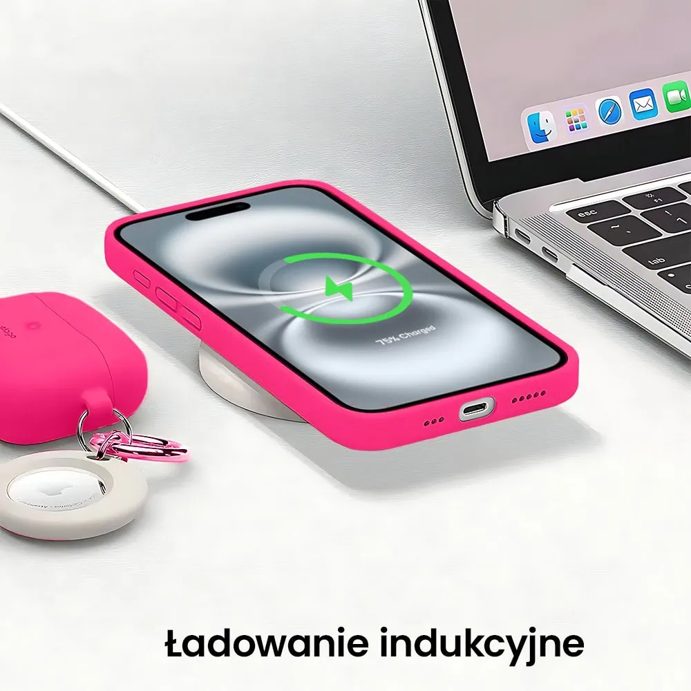 Etui do iPhone 16 Plus silikonowe z mikrofibrą soft touch z osłoną na aparat, różowe