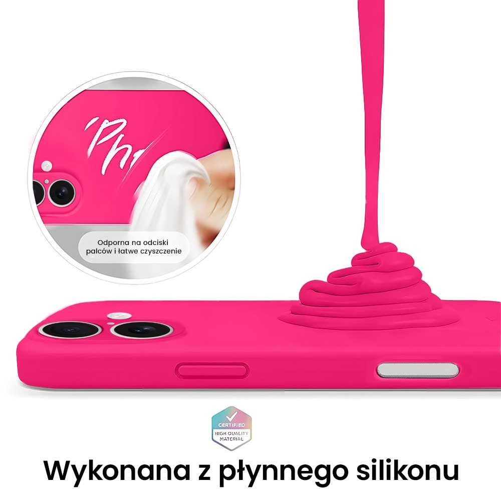 Etui do iPhone 16 Plus silikonowe z mikrofibrą soft touch z osłoną na aparat, różowe