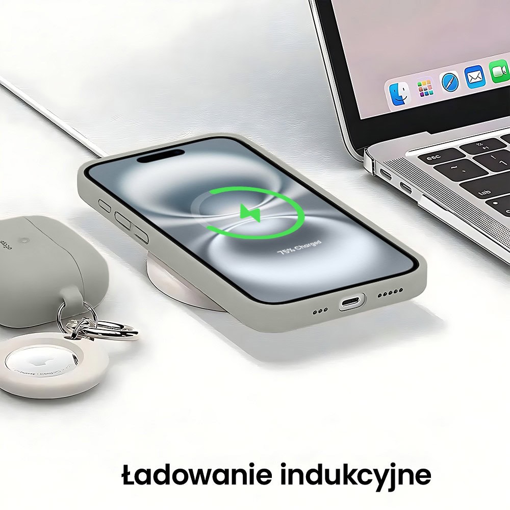 Etui do iPhone 16 silikonowe z mikrofibrą soft touch z osłoną na aparat, vintage beż