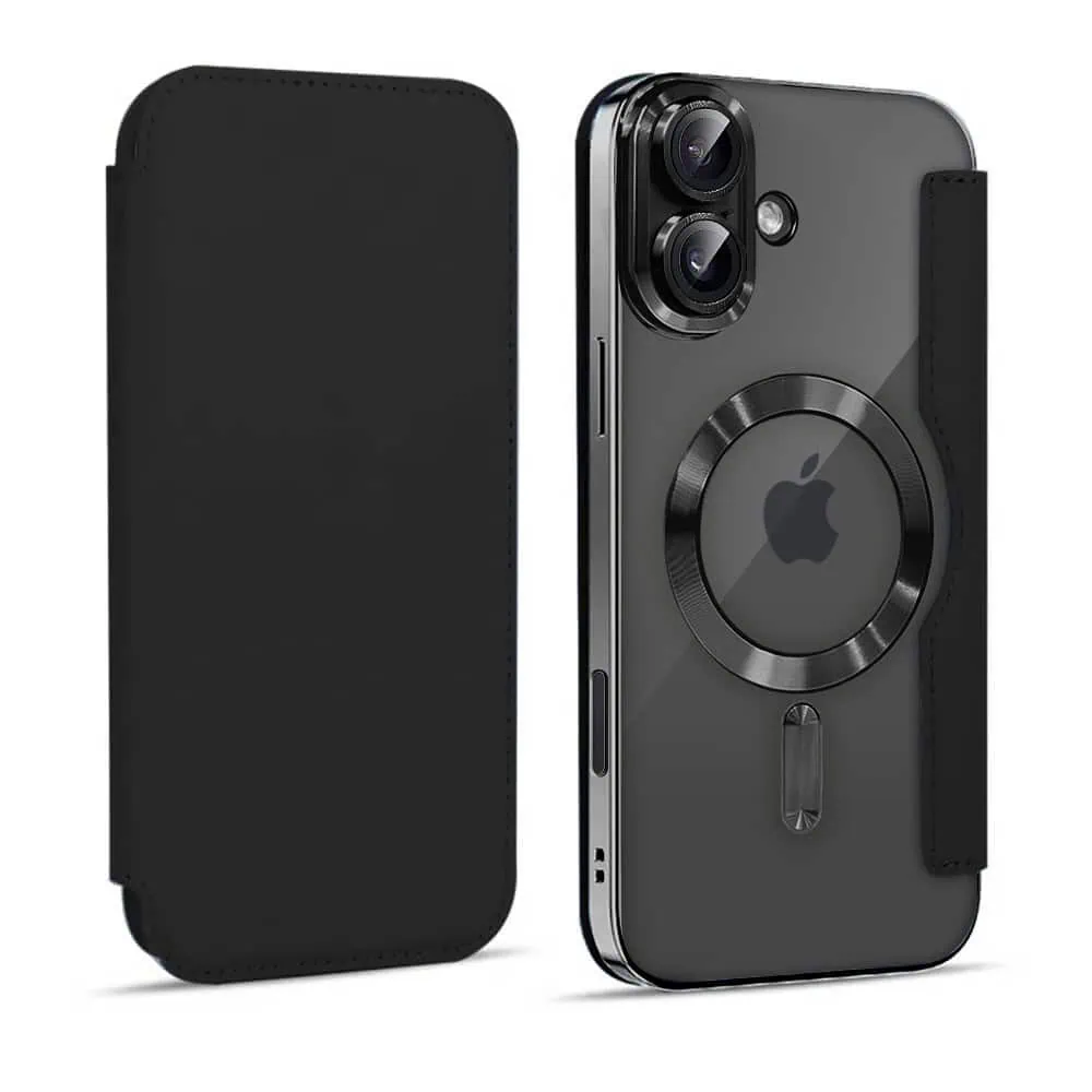 Etui do iPhone 16 typu książka Book Magsafe Lens Protect, z klapką, czarne (OUTLET)