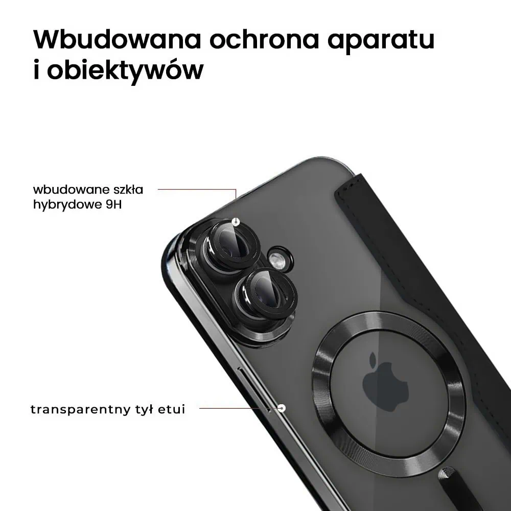 etui do iphone 16 typu książka book magsafe lens protect, z klapką, czarne