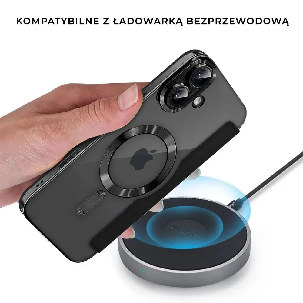 Etui do iPhone 16 typu książka Book Magsafe Lens Protect, z klapką, czarne (OUTLET)