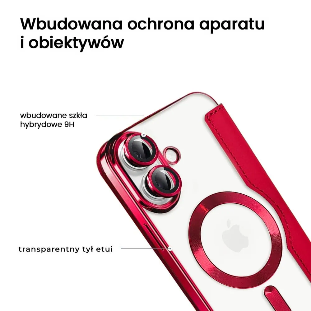 Etui do iPhone 16 typu książka Book Magsafe Lens Protect, z klapką, czerwone (OUTLET)