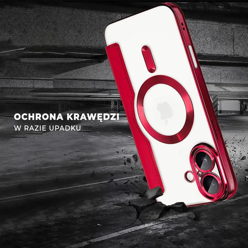 Etui do iPhone 16 typu książka Book Magsafe Lens Protect, z klapką, czerwone (OUTLET)