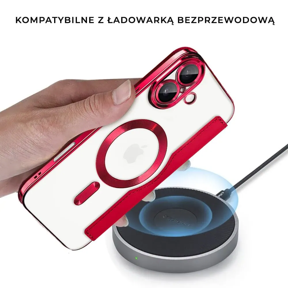 Etui do iPhone 16 typu książka Book Magsafe Lens Protect, z klapką, czerwone (OUTLET)
