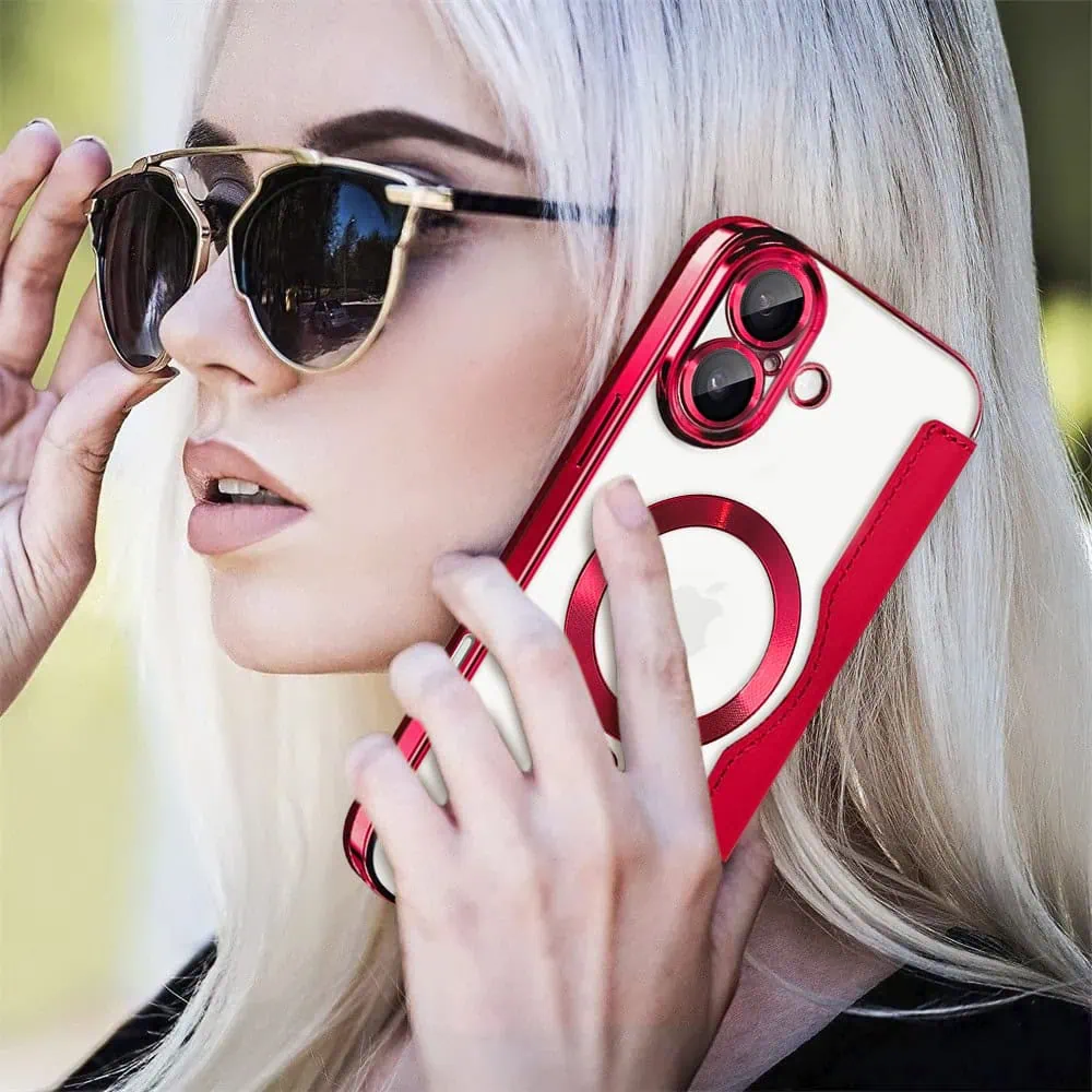 Etui do iPhone 16 typu książka Book Magsafe Lens Protect, z klapką, czerwone (OUTLET)