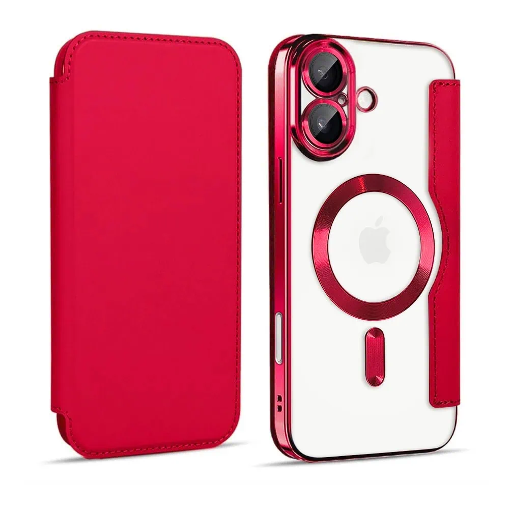 Etui do iPhone 16 typu książka Book Magsafe Lens Protect, z klapką, czerwone (OUTLET)