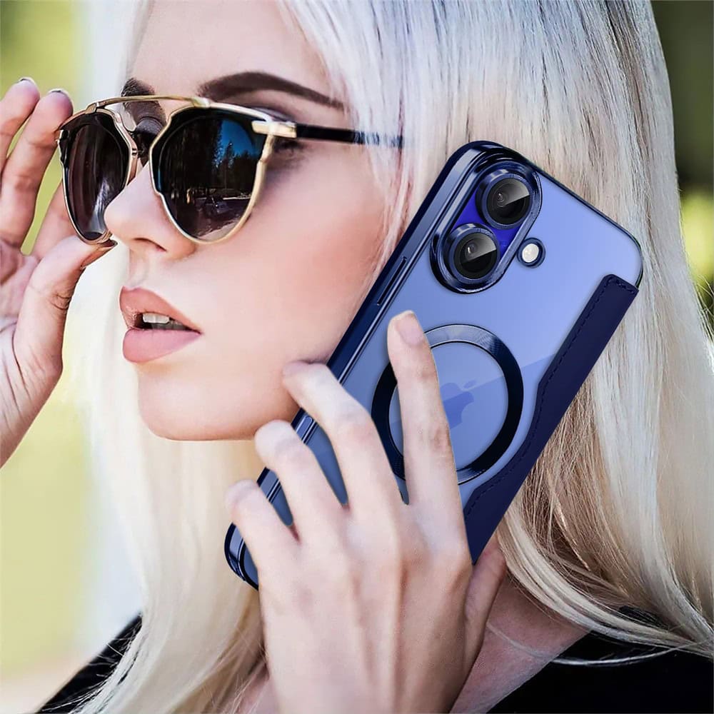 Etui do iPhone 16 Plus typu książka Book Magsafe Lens Protect, z klapką, granatowe (OUTLET)