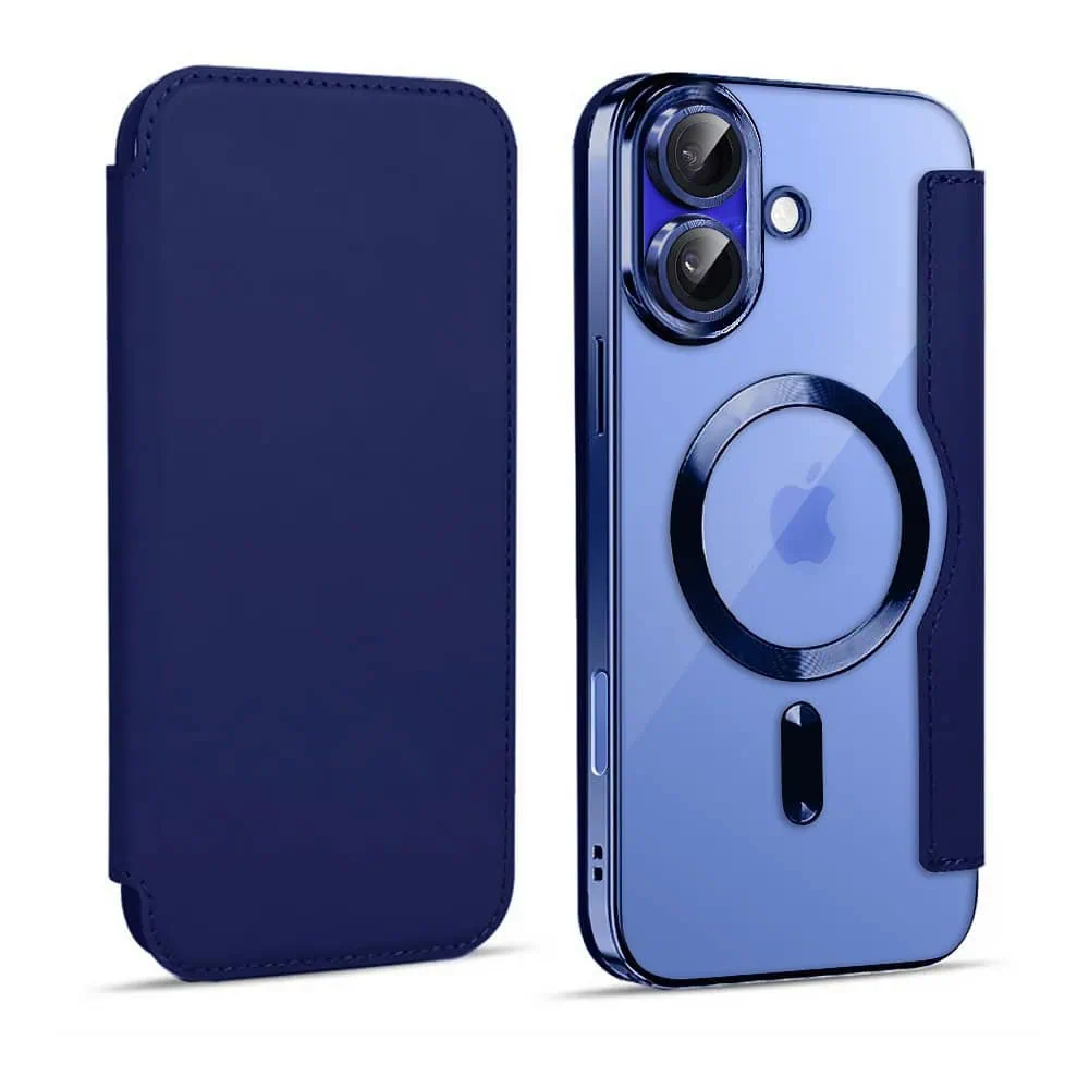 Etui do iPhone 16 Plus typu książka Book Magsafe Lens Protect, z klapką, granatowe (OUTLET)