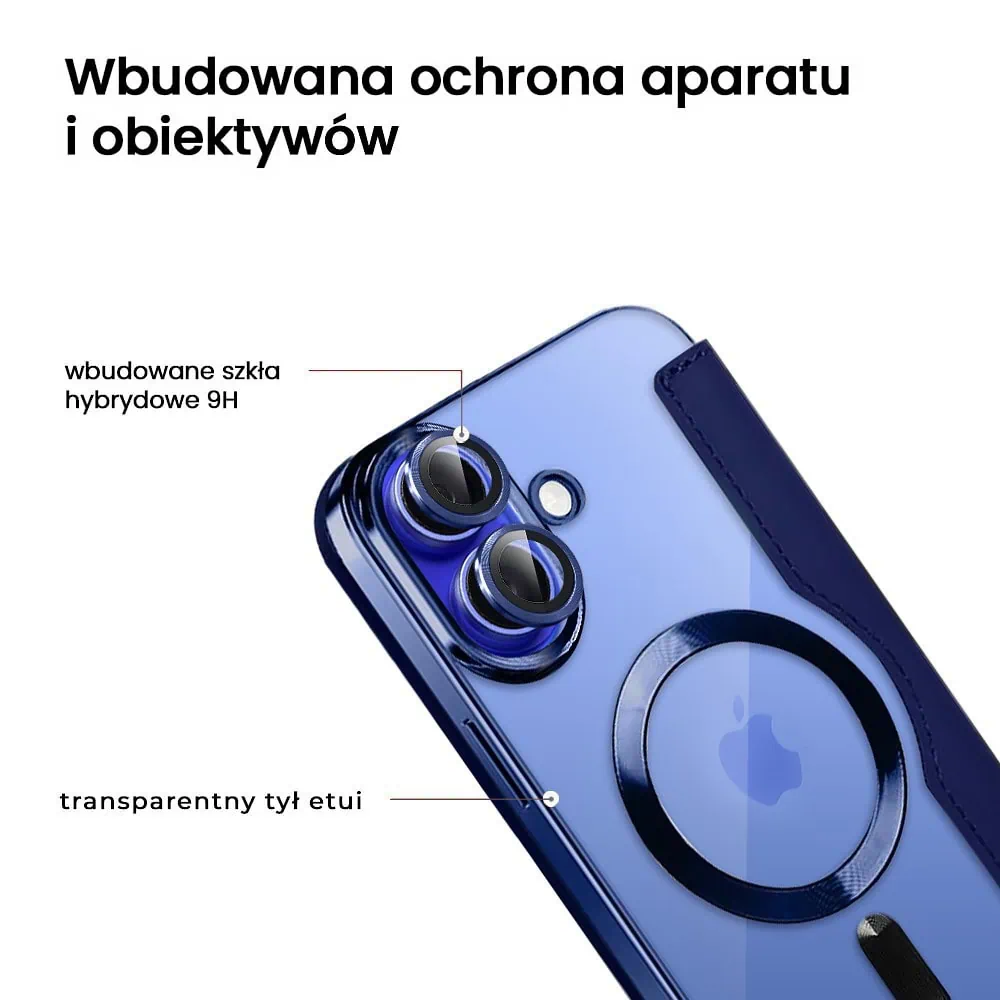 Etui do iPhone 16 Plus typu książka Book Magsafe Lens Protect, z klapką, granatowe (OUTLET)