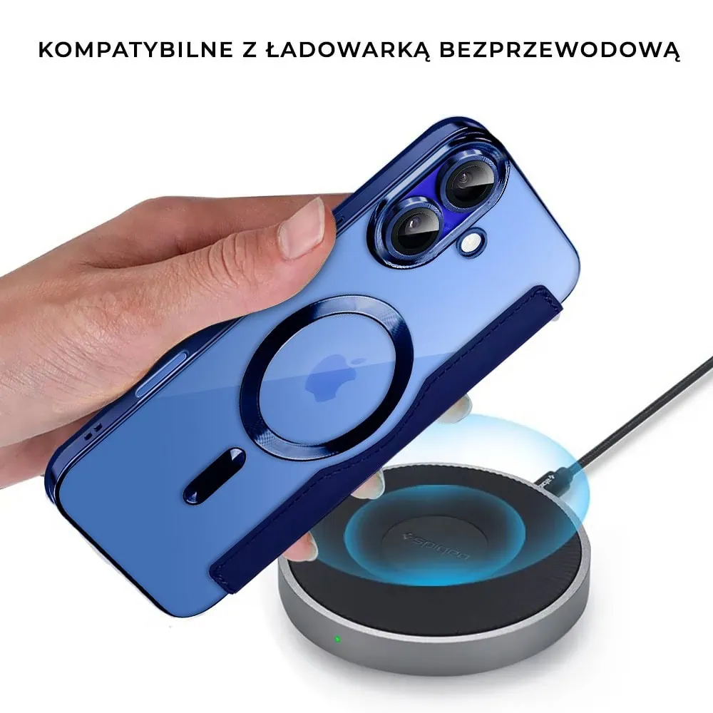 Etui do iPhone 16 Plus typu książka Book Magsafe Lens Protect, z klapką, granatowe (OUTLET)