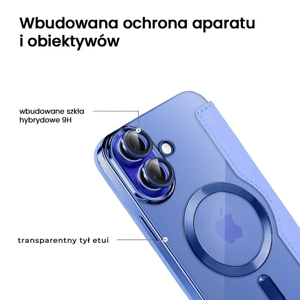 Etui do iPhone 16 typu książka Book Magsafe Lens Protect, z klapką, błękitne (OUTLET)