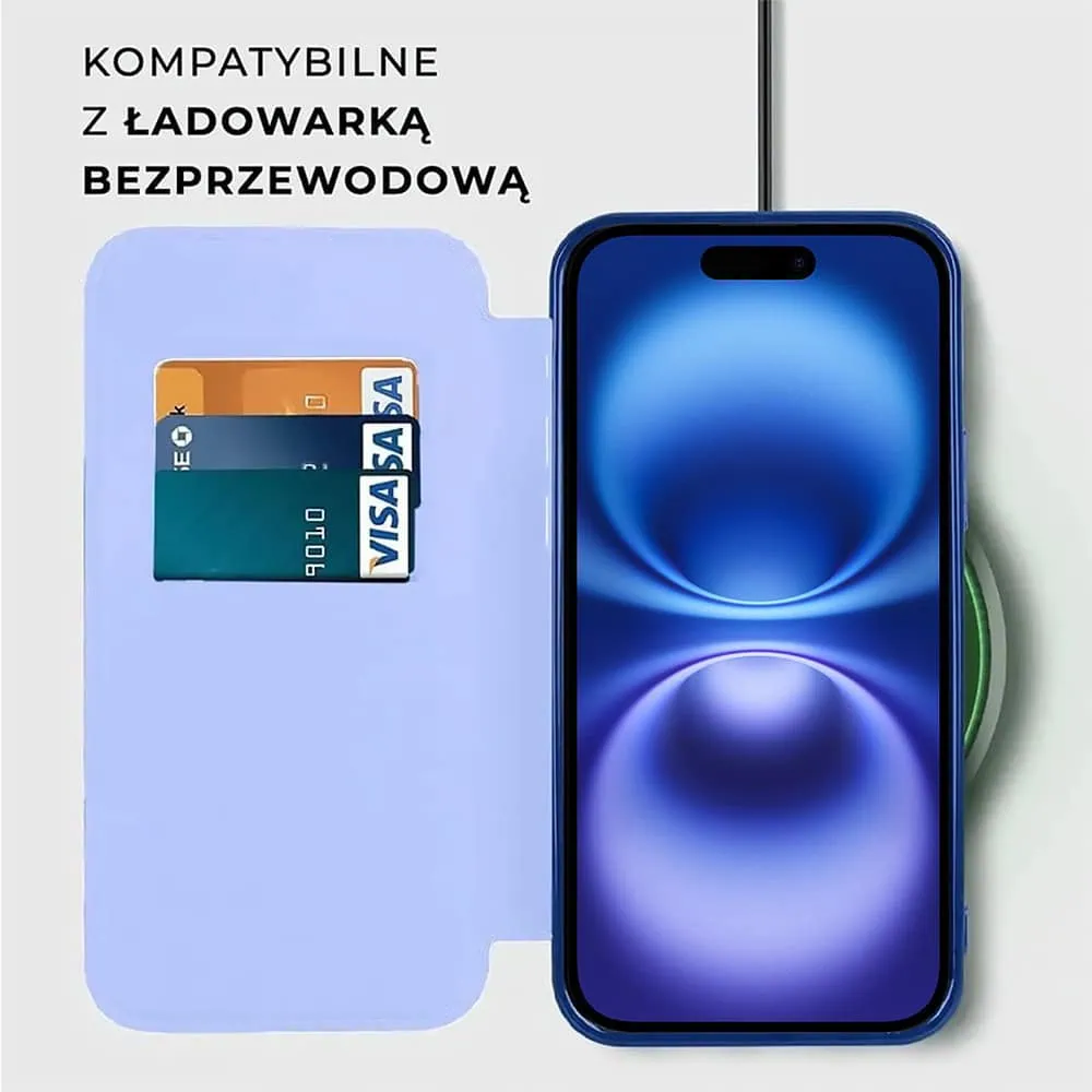 Etui do iPhone 16 typu książka Book Magsafe Lens Protect, z klapką, błękitne (OUTLET)